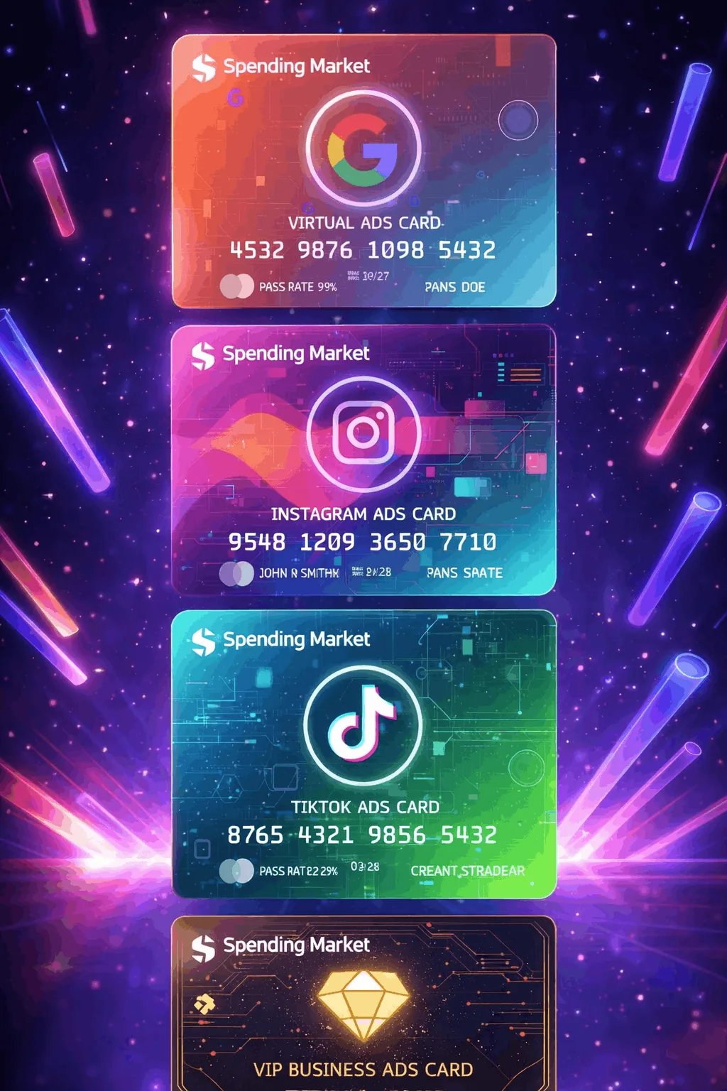 Карты Spending Market: Google, Instagram, TikTok и VIP